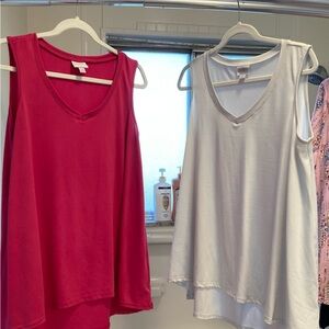 Sleeveless V-Neck Women's Tops - Red and White